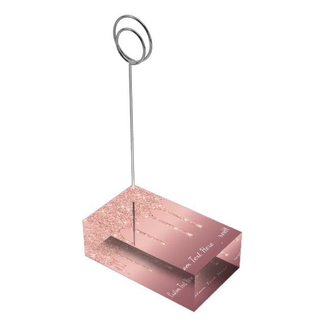 Rose Gold Sparkly Place Card Holder Custom Text (Corner)