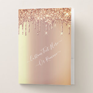 Rose Gold Sparkly Pocket Folders Personalized Text