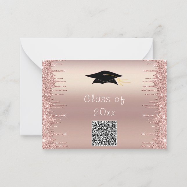 Rose Gold Sparkly QR Code Graduation Invitations (Back)