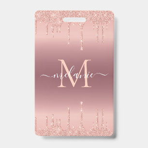 Rose Gold Sparkly Your Letter Name Badge Template