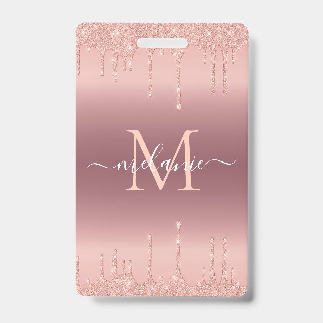 Rose Gold Sparkly Your Letter Name Badge Template (Front)