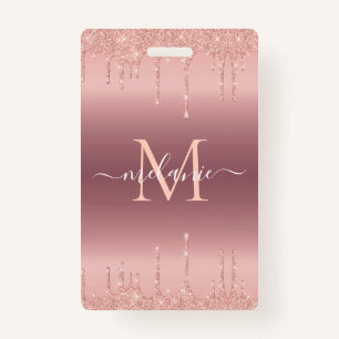 Rose Gold Sparkly Your Letter Name Badge Template