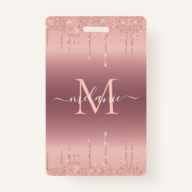 Rose Gold Sparkly Your Letter Name Badge Template (Front)