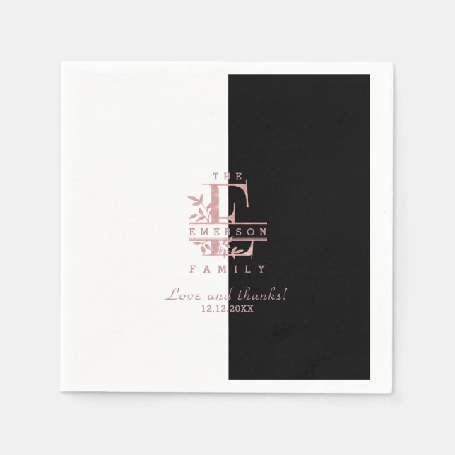 Rose Gold Split Custom Monogram E F G H I J Napkins (Front)