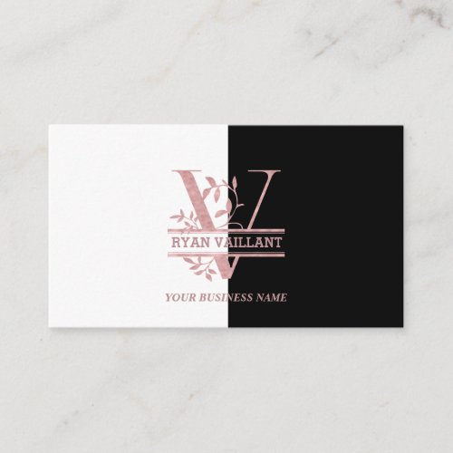 Rose Gold Split Custom Monogram Letter V W Y X Z Business Card
