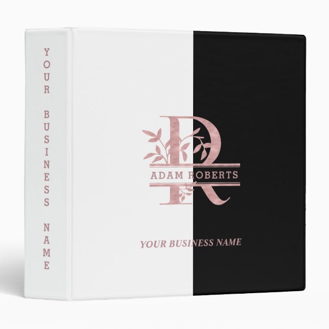 Rose Gold Split Custom Monogram R Q S T U 3 Ring Binder (Front/Spine)