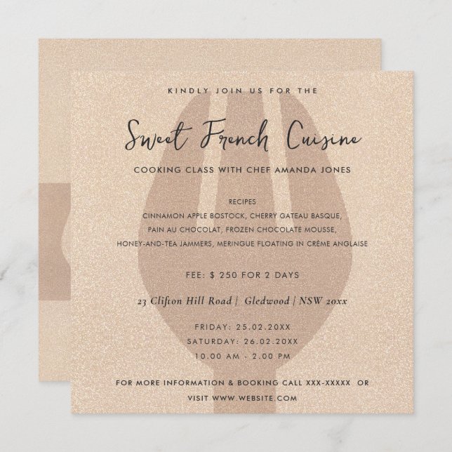 ROSE GOLD SPOON FORK COOKING CLASS INVITE TEMPLATE (Front/Back)