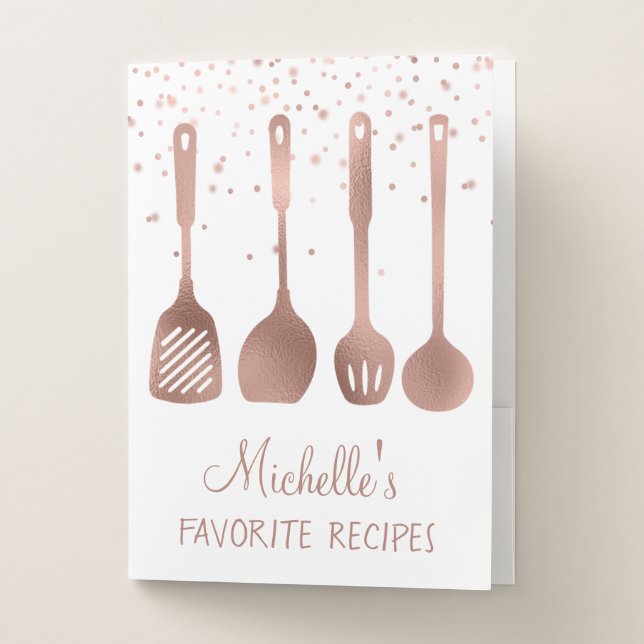 Rose Gold Spoon Recipe Book Cookbook Pocket Folder (Front)