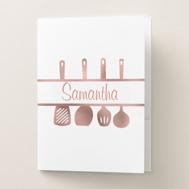 Rose Gold Spoon Recipe Book Cookbook Utensils Pocket Folder (Front)