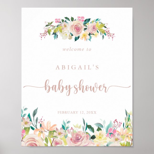 Rose Gold Spring Floral Baby Shower Welcome  Poster (Front)