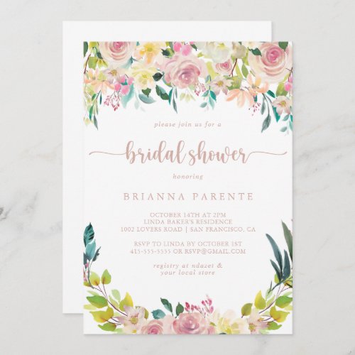 Rose Gold Spring Floral Bridal Shower  Invitation