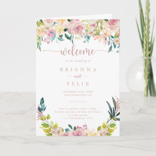 Rose Gold Spring Floral Folded Wedding Program