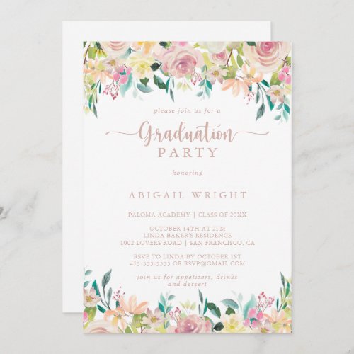 Rose Gold Spring Floral Graduation Party  Invitation