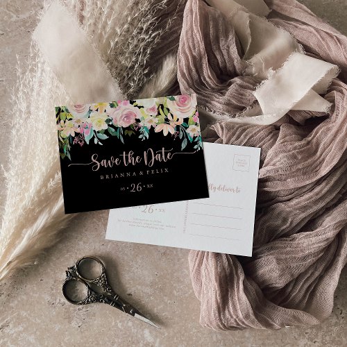 Rose Gold Spring Floral Horizontal Save the Date  Postcard