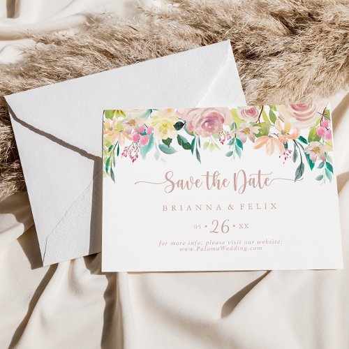 Rose Gold Spring Floral Horizontal Wedding  Save The Date