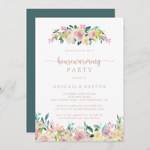 Rose Gold Spring Floral Housewarming Party   Invitation