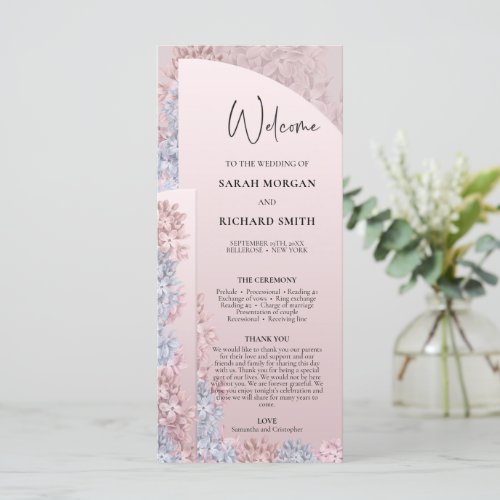 Rose gold spring floral hyacinths arch ceremony program