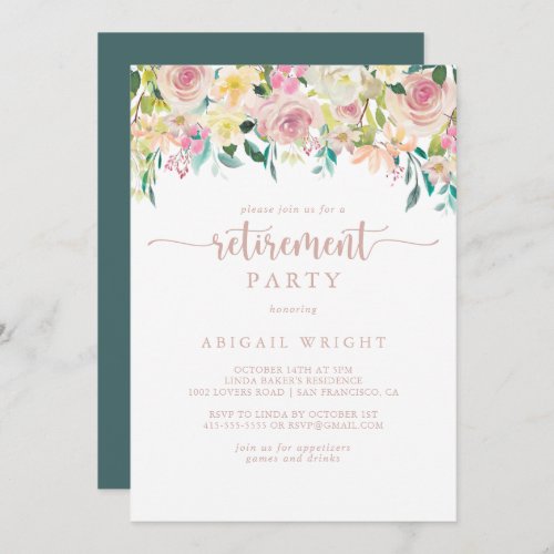 Rose Gold Spring Floral Retirement Party  Invitation