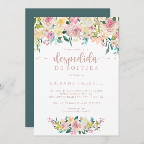 Rose Gold Spring Floral Spanish Bridal Shower  Invitation