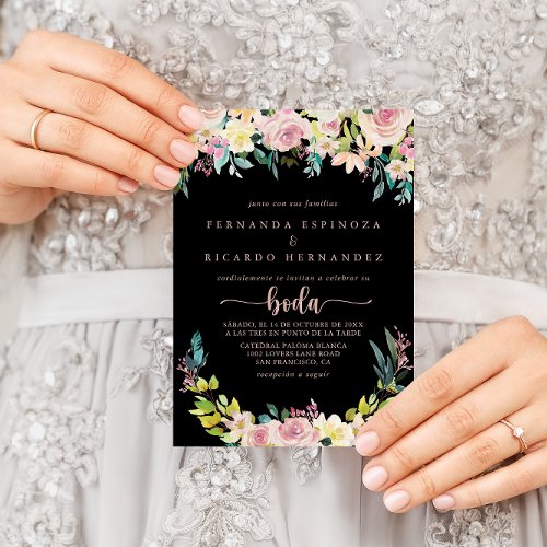 Rose Gold Spring Floral Spanish Wedding  Invitation