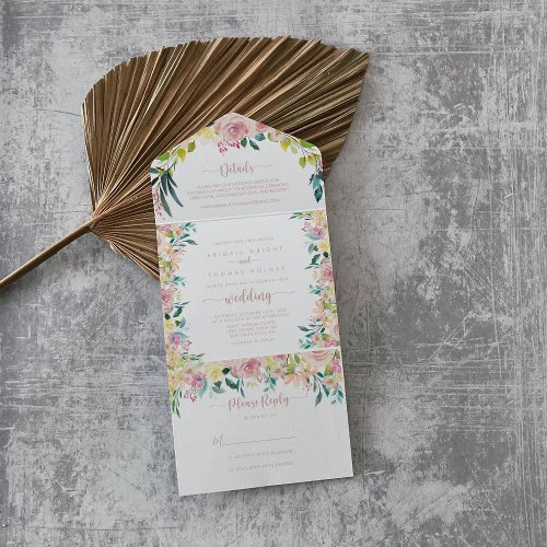 Rose Gold Spring Floral Wedding All In One Invitation