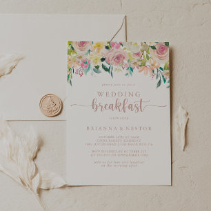 Rose Gold Spring Floral Wedding Breakfast  Invitation