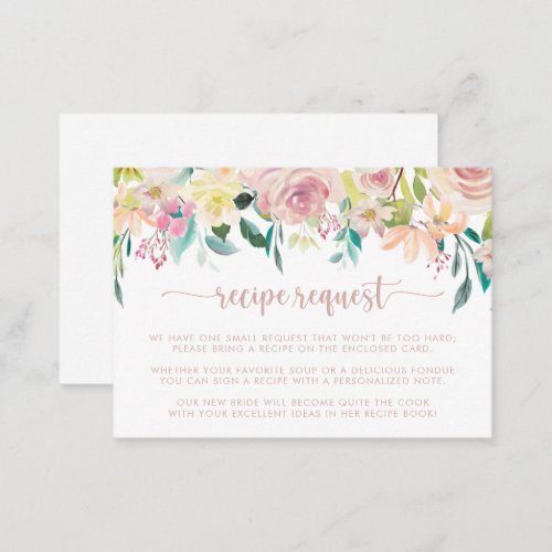 Rose Gold Spring Floral Wedding Recipe Request   Enclosure Card