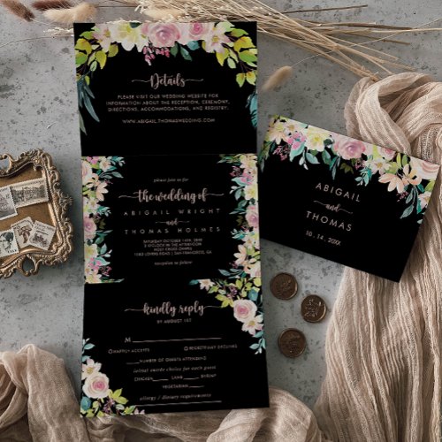 Rose Gold Spring Floral Wedding  Tri_Fold Invitation