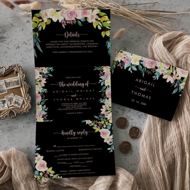 Rose Gold Spring Floral Wedding  Tri-Fold Invitation (Creator Uploaded)