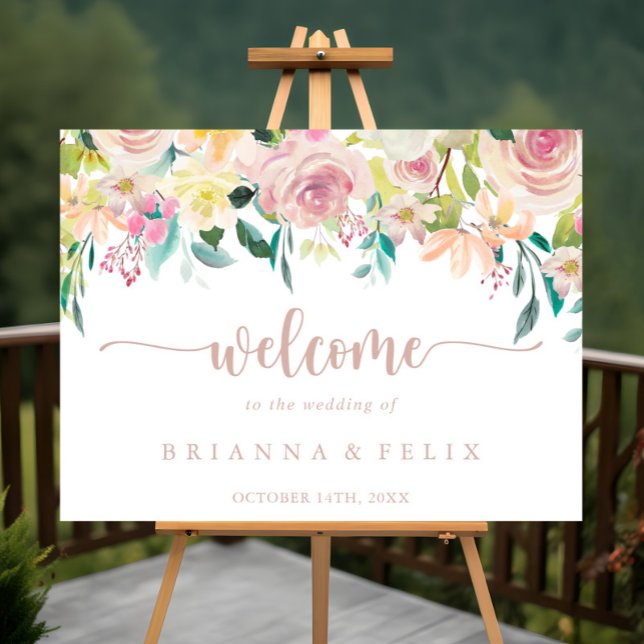 Rose Gold Spring Floral Wedding Welcome Sign (Creator Uploaded)