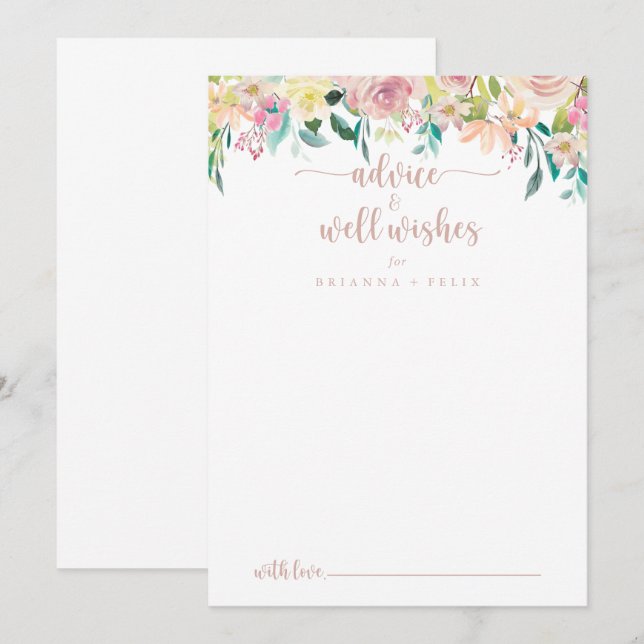 Rose Gold Spring Floral Wedding Well Wishes   Advice Card (Front/Back)