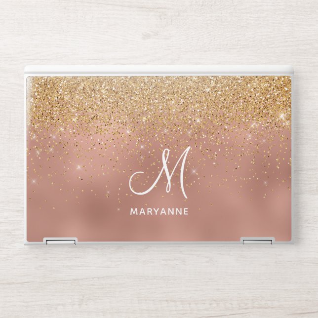 Rose Gold Sprinkling Glitter HP Laptop Skin (Front)