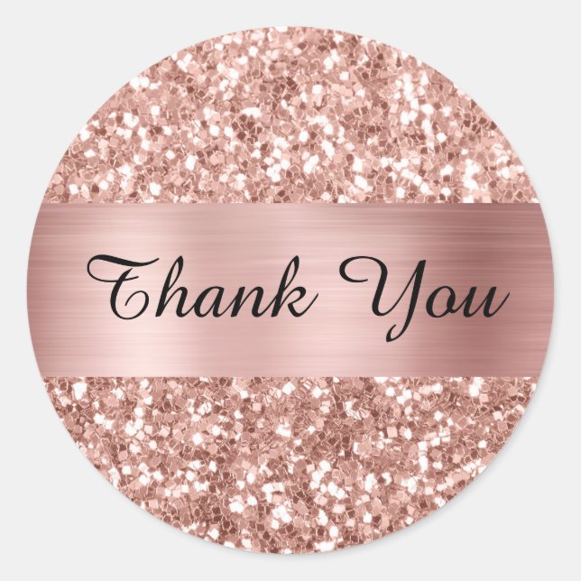 Rose Gold Square Glitter Shimmer Strip Foil Classic Round Sticker (Front)