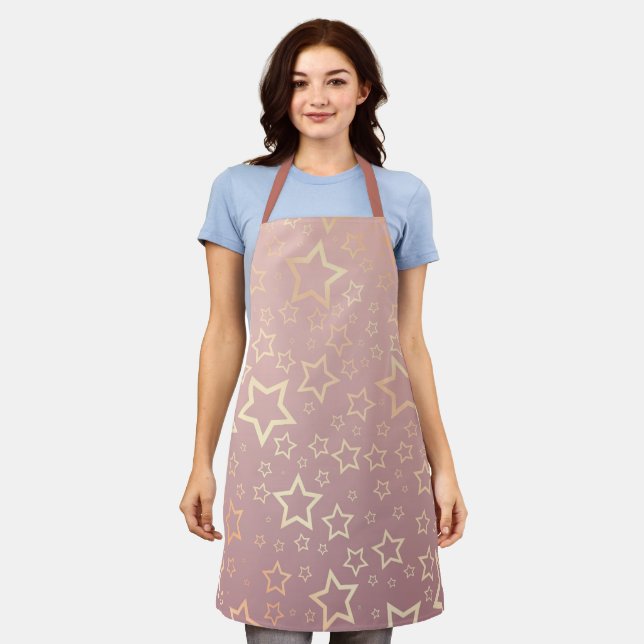 Rose Gold Sstars Pattern Pink Metallic Holographic Apron (Worn)