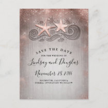 Rose Gold Starfish Beach Tropical Save the Date Announcement Postcard