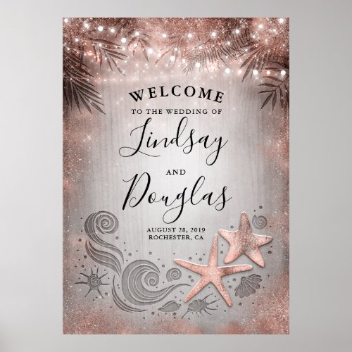 Rose Gold Starfish Beach Wedding Welcome Sign