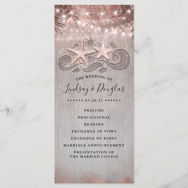 Rose Gold Starfish Couple Beach Wedding Programs (Front)