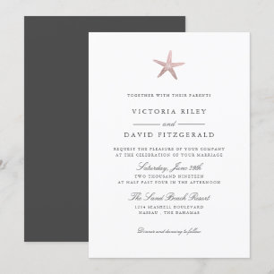 Rose Gold  Starfish Elegant Ocean Beach wedding Invitation