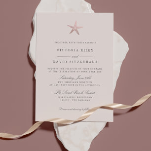 Rose Gold Starfish Elegant Ocean Beach wedding Invitation