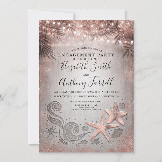 Rose Gold Starfish | Palms Beach Engagement Party Invitation (Front)