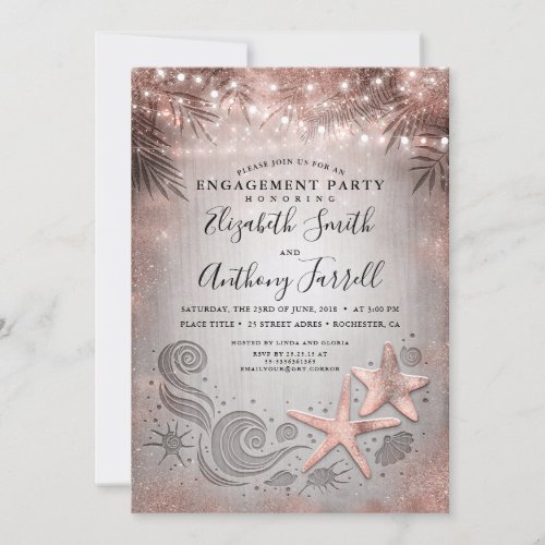 Rose Gold Starfish  Palms Beach Engagement Party Invitation