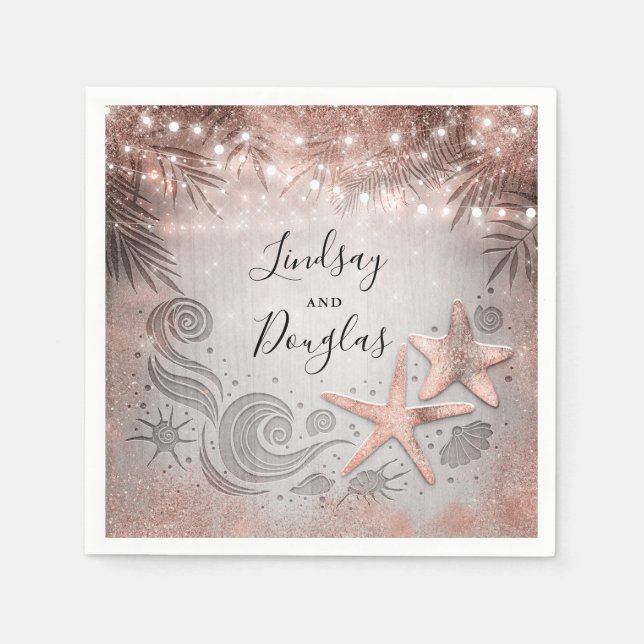 Rose Gold Starfish Tropical Beach Wedding Napkins (Front)