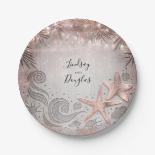 Rose Gold Starfish Tropical Beach Wedding Paper Plates