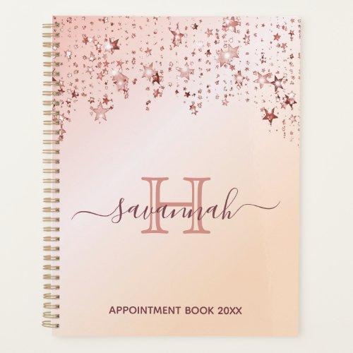 Rose gold stars appointment book monogram planner