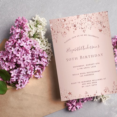 Rose gold stars birthday invitation