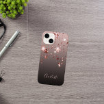 Rose gold stars black name iPhone 16 case<br><div class="desc">An elegant,  girly,  glam phone case. Rose gold stars.   Black,  brown,  coffee latte colored ombre,  gradient background. Personalize and add your name,  written with a modern hand lettered style script. Rose gold colored letters.</div>