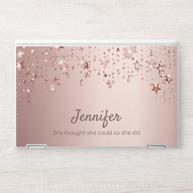 Rose gold stars blush motivational quote name HP laptop skin (Front)