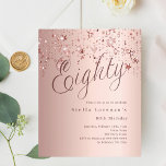 Rose gold stars budget 80th birthday invitation<br><div class="desc">A modern,  stylish invitation for a 80th birthday party.  Rose gold gradient background and the word Eighty written with elegant large script letters in dark rose gold. Rose gold stars. Personalize and add a name and party details. 

1 sheet = 1 invitation printed edge to edge.</div>