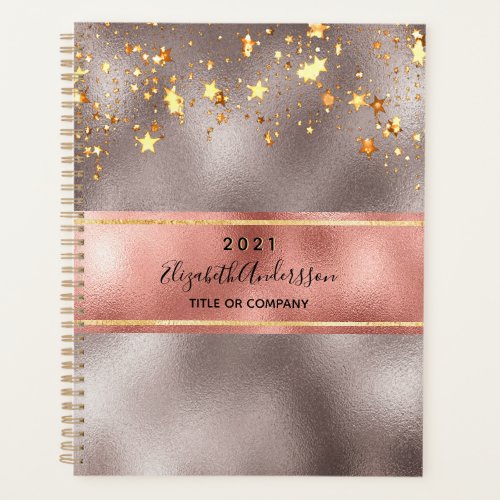 Rose gold stars business monogram planner