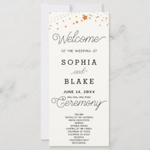 Rose Gold Stars Celestial White Wedding Program